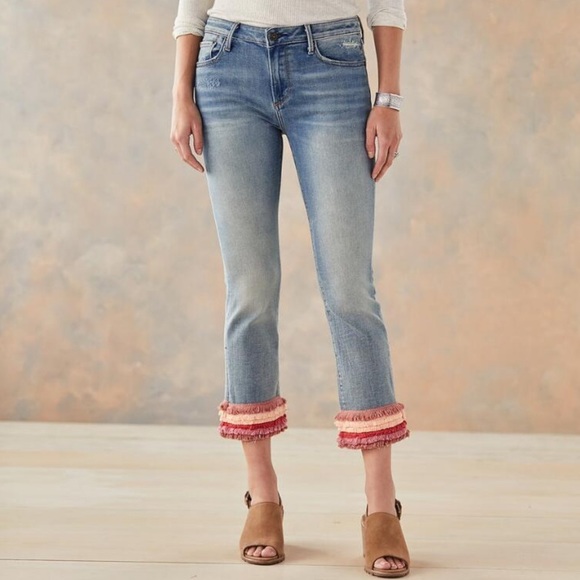 DRIFTWOOD Colette Pretty in Fringe Skinny Straight Cropped Blue Jeans - Picture 1 of 8
